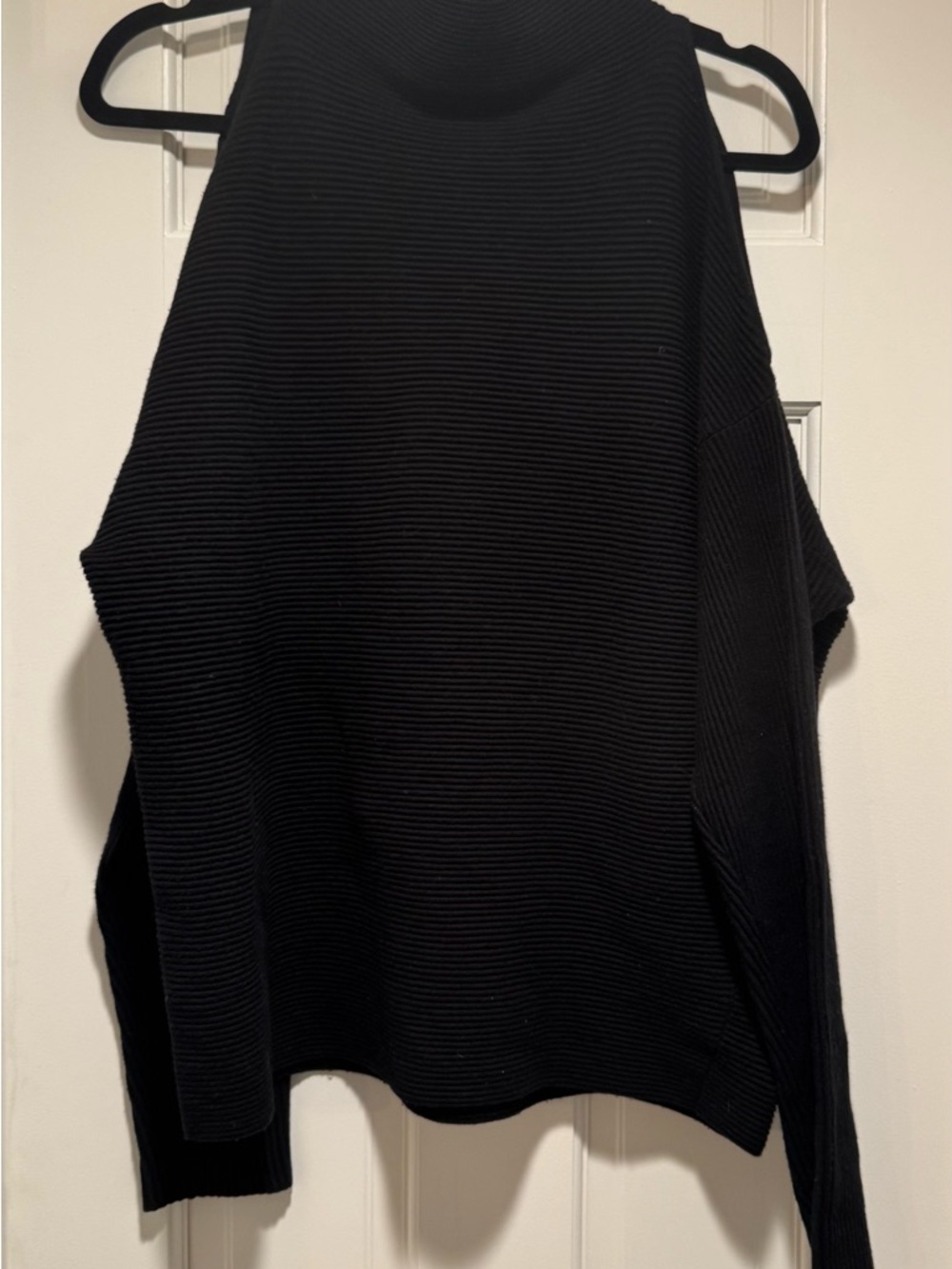 Intermix Black Ribbed Cold Shoulder Knit Sweater - Cozy Pullover